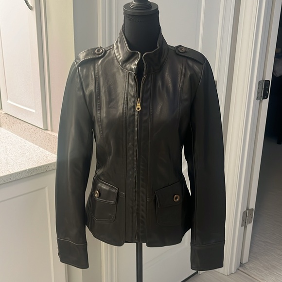 Frida G Leather Look Motorcycle coat with button detail - Picture 8 of 8